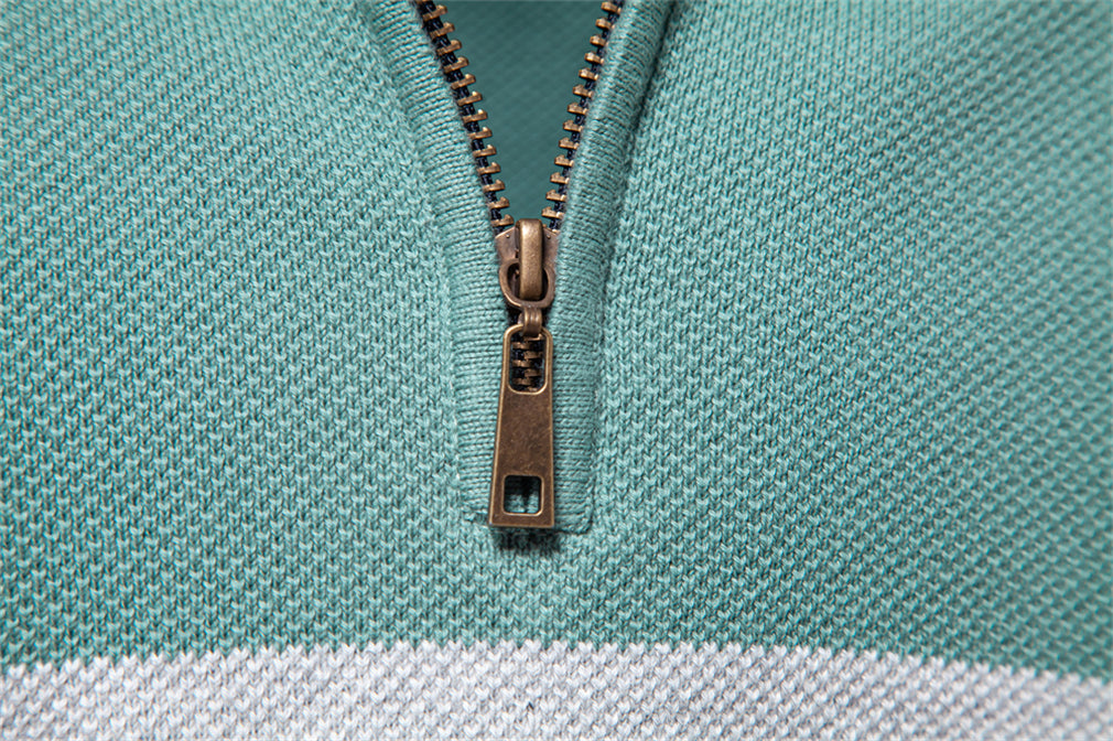 Colorblock Half-Zip Stand Collar Sweater