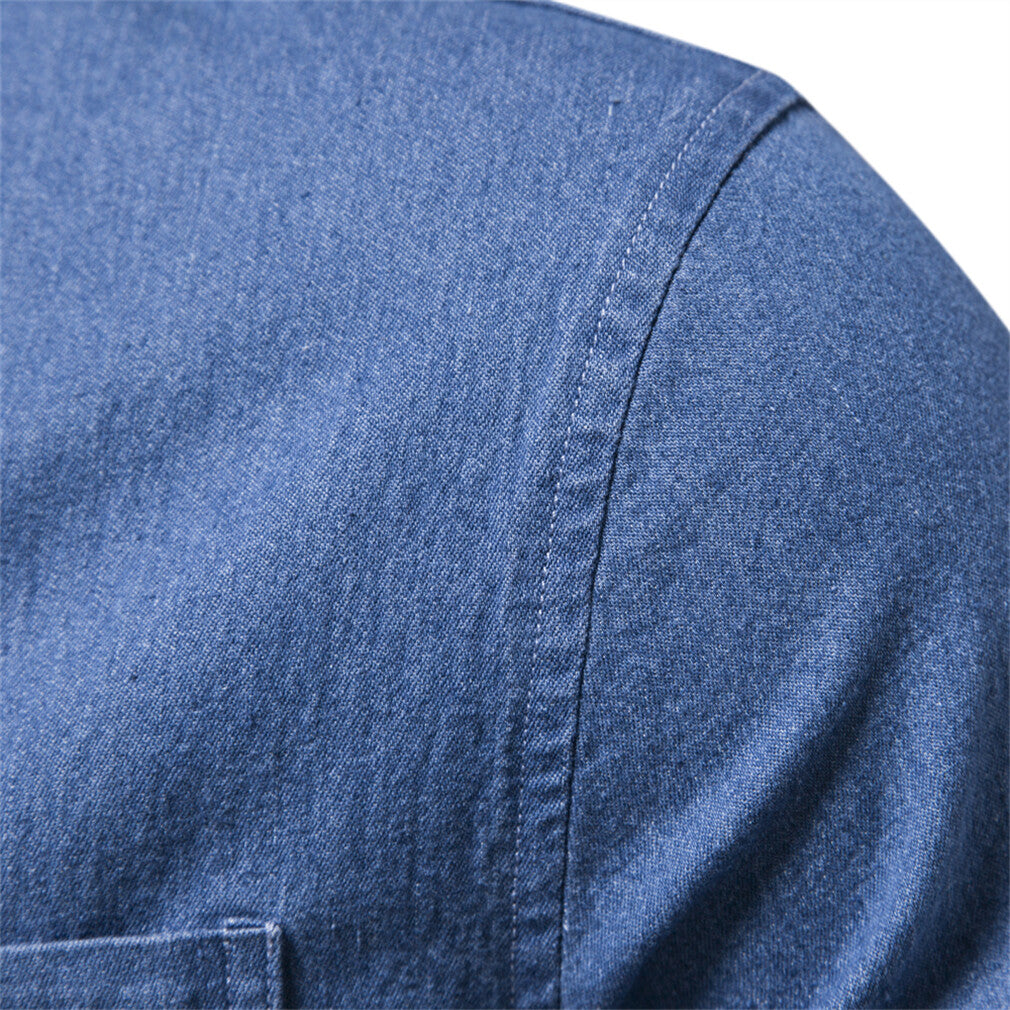 Men’s Slim-Fit Wrinkle-Resistant Cotton Denim Shirt