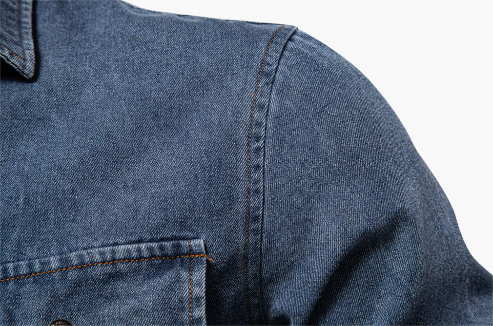 Men’s Slim-Fit Long Sleeve Cotton Denim Shirt
